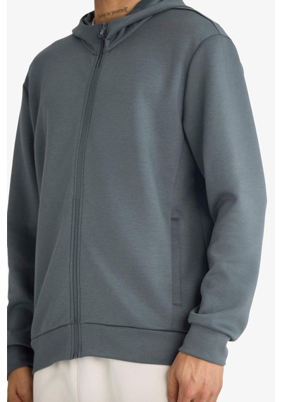 Defacto Standart Fıt Kapüşonlu Fermuarlı Sweatshirt F9377AX26SP