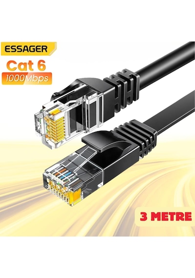 Essager 3metre 1000mbps Cat6 Ethernet Kablosu Premium Rj45 Konnektör Altın Kaplama Uçlu İnternet Kablosu