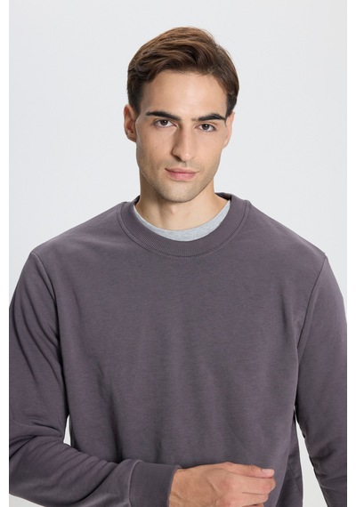 George Henry Standart Fit Normal Kesim Pamuklu Bisiklet Yaka Sweatshirt Koyu Gri