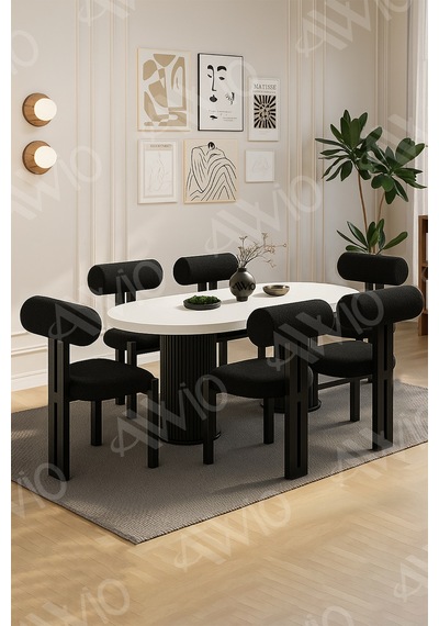 Avvio Verona Bohem Ayak 6'lı Metal Pofi Demonte Sandalye 80x160 Masa Sandalye Takımı Beyaz Masa Sandalye Siyah Kumaş Siyah Avvio Verona Bohem Ayak 6'lı Metal Pofi Demonte Sandalye 80x160 Masa Sandalye Takımı Beyaz Masa Sandalye Siyah Kumaş Siyah