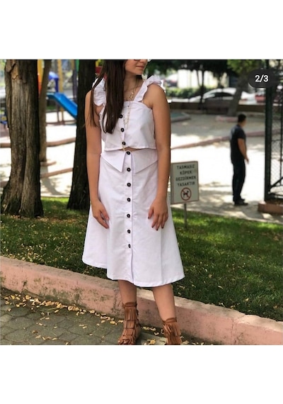 Quzucuk Kids Kız Çocuk Uzun Beyaz Duru Takımı Beyaz