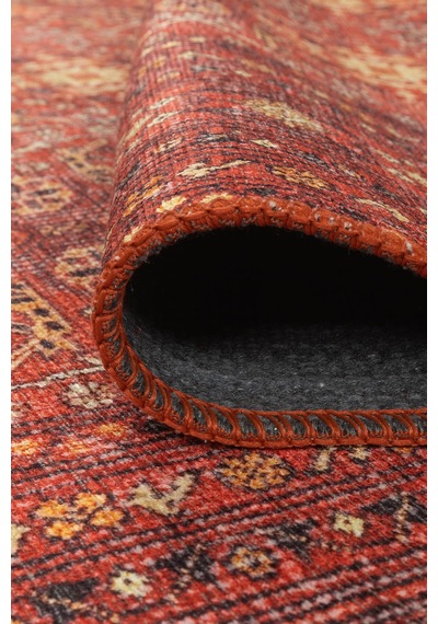 Artloop Relic Kırmızı Vintage Dokulu Geleneksel Desenli Dokuma Tabanlı Şönil Halı Al 474 Kırmızı & Krem