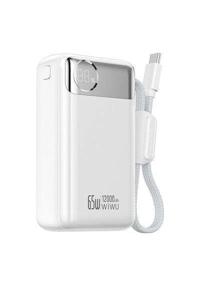 Wiwu T132 Power Plus Serisi Type-c Kablolu Pd Powerbank 65w 12000mah Beyaz