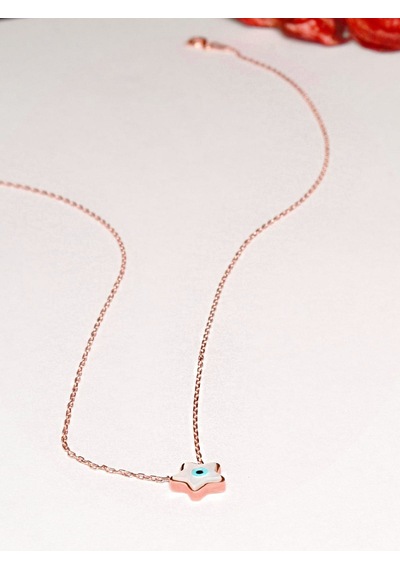 Brezza Lusso Jewelry 925 Ayar Sedef Taşlı Yıldız Model Nazar Gözlü Rose Gümüş Kolye 42 CM 42 CM 42 CM