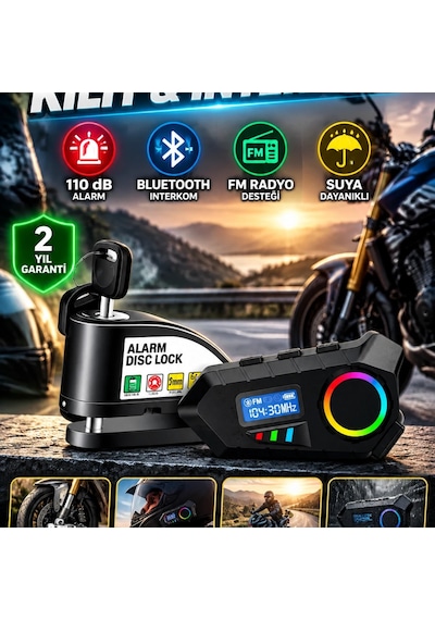 Bluetooth Hoparlör Ve 110 Db Alarmlı 6 Mm Disk Kilidi Seti Motosiklet Ve Bisiklet İçin