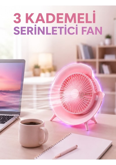 Rgb Işıklı 3 Kademeli Usb Şarjlı Masaüstü Vantilatör - Lisinya