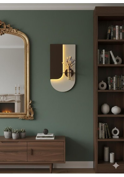 Lavanta Ahşap Pilli Ledli İskandinav Tarzı Salon Duvar Rafı Modern Çiçeklik 40 X 75 Cm Paris Grisi - Ahşap Ceviz