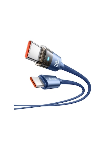 Ca-5586 100w Typ-c To Typ-c Şeffaf Şarj Işıklı Kablo 1.6m Mavi