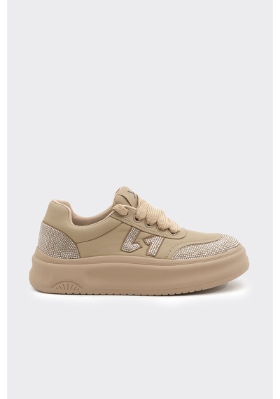 Derinet Günlük Taşlı Kadın Sneaker Bej Bej