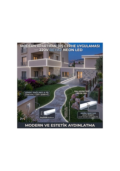 10 Metre Beyaz 220v Neon Led Şerit ,tak Çalıştır Set, Fişli Esnek Şerit Led, ,turuncu Led,mutfak,tezgah Ledi, Neon Led Şerit Işık ,ambiyans Işık Havuzu, Balkon, Teras Ve Ev İçin Dekoratif Led