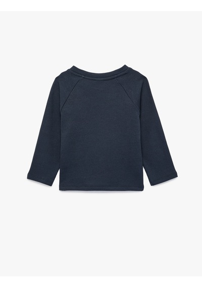 Koton Düğmeli Uzun Kollu Bisiklet Yaka Pamuklu Sweatshirt Lacivert 7wmb10016tk