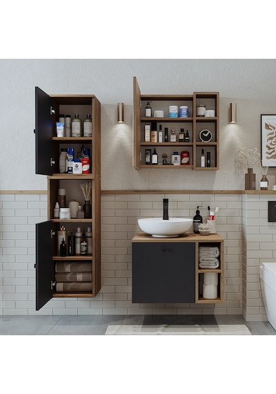 Lavabolu Mdf 65 Cm Lotus Çekmeceli Banyo Dolabı + Aynalı Üst Dlp Atlantik Çam - Antrasit Lavabolu Mdf 65 Cm Lotus Çekmeceli Banyo Dolabı + Aynalı Üst Dlp Atlantik Çam - Antrasit