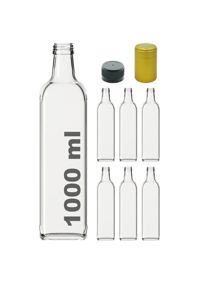 Afracam Maraska Şeffaf 1000 ML Kilitli Kapaklı ve Kapüşonlu Boş Cam Şişe 6 Adet