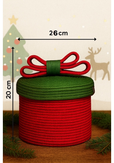 Mavaux Christmas 4 Lü Jüt Halatlı Dekoratif Hediye Sepeti Seti Kırmızı Yeşil Noel Sepeti Çok Renkli 20 X 26
