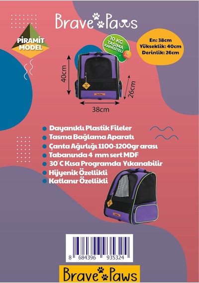 Brave Paws Yıkanabilir Kedi Köpek Çantası Plastik Fileli Piramit Model