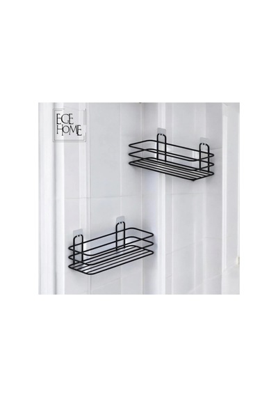 Buççin Online Mağaza Banyo Düzenleyici Şampuanlık Sabunluk Yapışkanlı 2 Adet Banyo Rafı Mat Siyah Duş Rafı Organizer Meta Çok Renkli