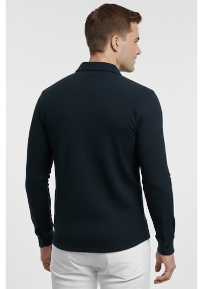 Deepsea Lacivert Slim Fit Örme Kumaş Likralı Erkek Gömlek Nefes Alan Esnek Ve Modern Tasarım 2602604 Lacivert