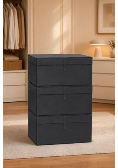Çok Amaçlı Saklama Kutusu Düzenleyici Kapaklı Sandık Tipi Kutu Hurç Organizer 3 Lü Set Antrasit, Mega 60x40x30 Diğer
