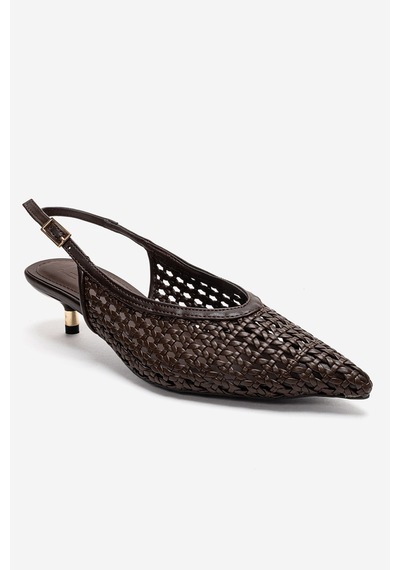 Luvishoes Orelıs Koyu Kahverengi Örgü Desenli Kadın Kısa Topuklu Ayakkabı
