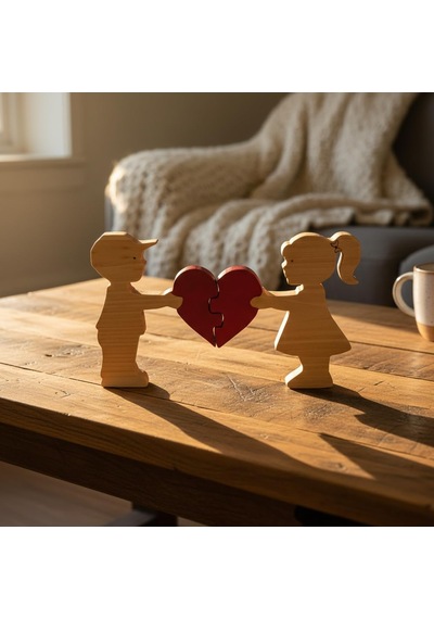 Simdale Wood Ahşap Aşık Çift Ve Kırmızı Kalp - İsimli Sevgililer Günü & Yıldönümü Hediyesi
