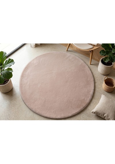 Bej Tavşan Tüyü Halı Yuvarlak Cotton Taban