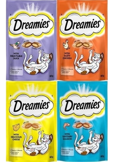 Dreamies Ördek - Tavuk - Peynir - Somonlu Kedi Ödül Maması 4 x 60 G