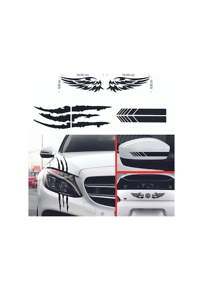 Oto Sticker Mega 3lü Paket Dikiz, Kanat, Monster Pençe, Sticker
