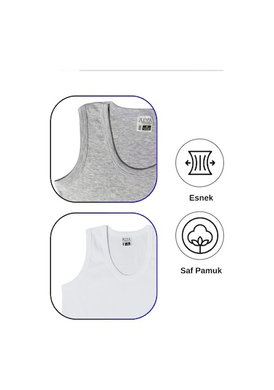 Alya Underwear Erkek Çocuk Pamuk Ribana Atlet Oval Yaka 3'lü Paket Beyaz,siyah,gri-t01