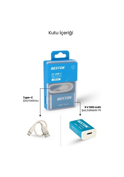 Type-c Usb Şarjlı 9v Pil Beston 1200mah 4500mwh Uzun Ömürlü 500 Şarj Döngüsü