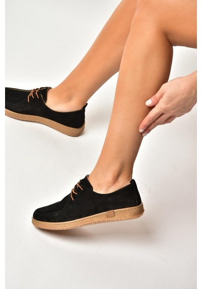 Fox Shoes Y555323002 Siyah Hakiki Deri Süet Günlük Kadın Ayakkabı