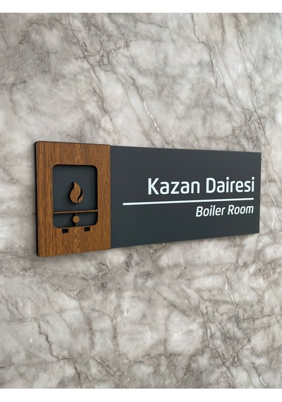 Wooden Serisi Kazan Dairesi Kapı Isimliği Yönlendirme Levhası
