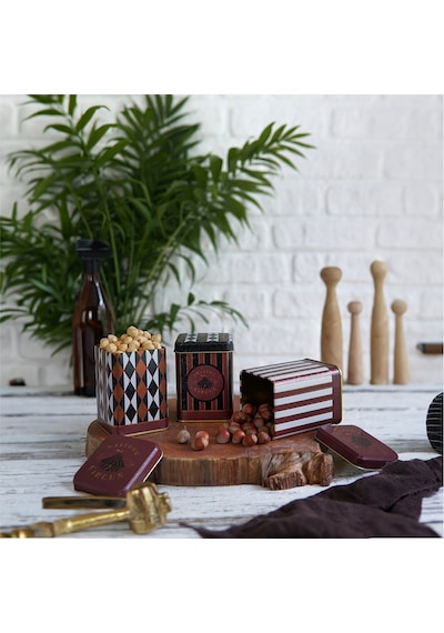 Circus Desenli Kare Metal Saklama Kabı 3 Lü Set, 7.5 X 7.5 Cm Çok Renkli