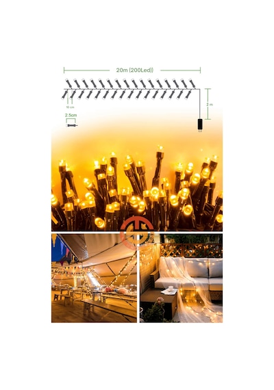 Technosmart 200 Ledli Usbli Kumandalı 8 Modlu Şerit Led Işık Parti Süsleme Organizasyon Sarı
