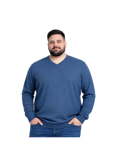 Battalmoda Erkek Büyük Beden İndigo V Yaka Triko Kazak 3xl-4xl-5xl-6xl