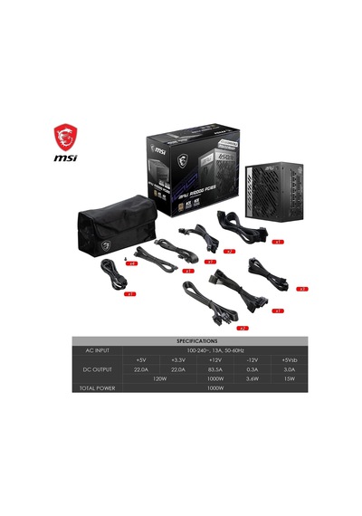 Psu Mpg A1000g Pcıe5 1000w 80+ Gold Power Supply