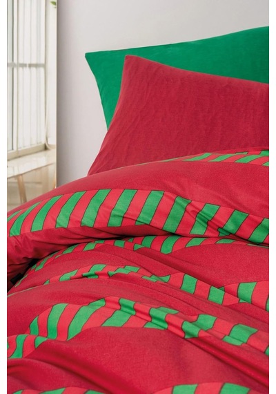 Lexroo Festive Tek Kişilik Lastikli Çarşaflı Nevresim Takımı Holly Yeşil
