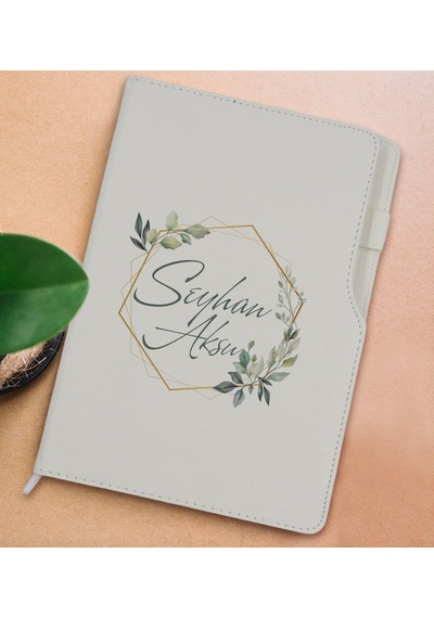 Bk Gift Kişiye Özel Çiçek Tasarımlı Beyaz Termo Deri Not Defteri 15x21cm-11