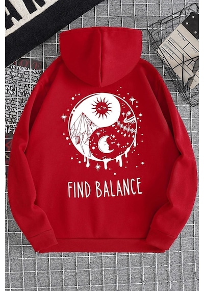 Uyguntarz Unisex Yin & Yang Tasarım Sweatshirt Kırmızı