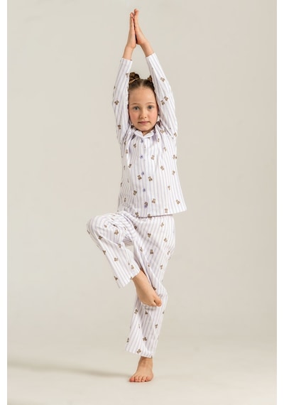 Minipomes 3-9 Yaş Kız Çocuk Gömlekli Süprem Pijama Takım Mor