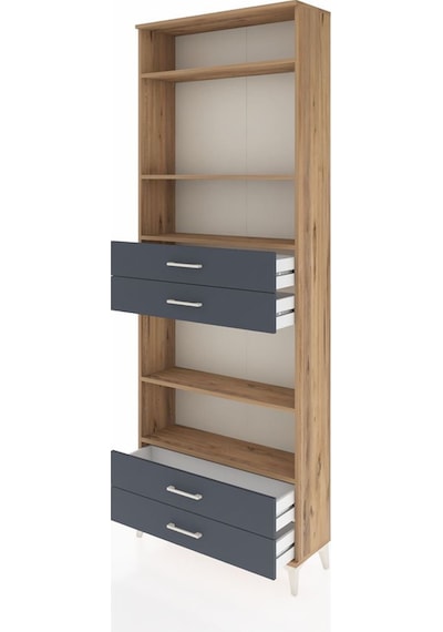 Arges Dolap 5 Raflı 4 Çekmeceli 88x30x243 Çam-antrasit Atlas Çam