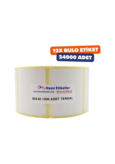 Eko Termal Etiket 50mm X 40mm 12000 Adet 40mm Kuka Çapında Direk Termal Transfer Etiketi 12 Rulo 1