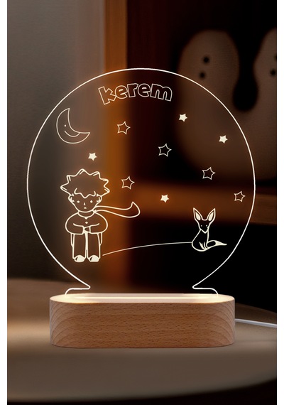 Küçük Prens Kişiye Özel Led Gece Lambası Masif Ahşap Tabanlı Usb Kablolu Pleksi Led Gece Lambası