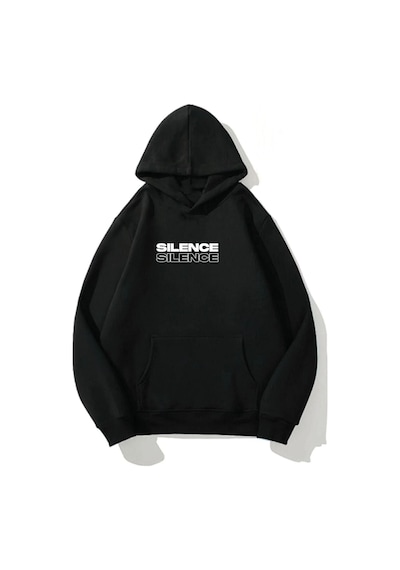 Altamira Unisex Siyah Silence Baskılı Oversize Kapşonlu Sweatshirt 001