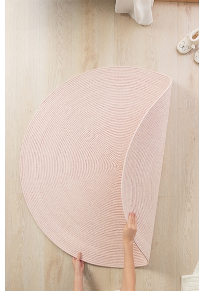 Ocean Home Textile Yıkanabilir Pembe Kırçıllı Pamuklu Halı Kilim 120 cm çap