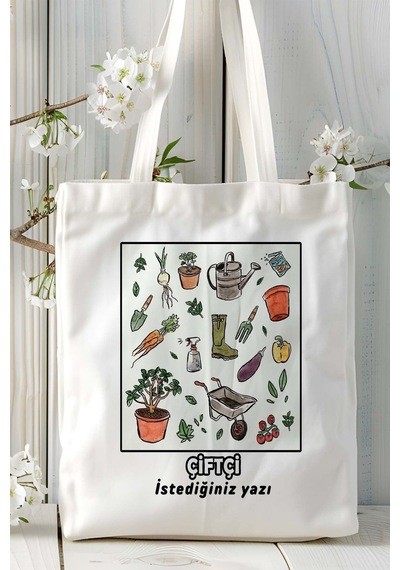 Art Hediye Çiftçi Baskılı Bez Omuz Çantası Kişiye Özel Model 15 Çok Renkli