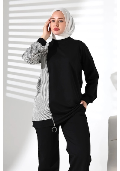 Mihran Butik Kadın Mevsimlik Alt Ve Üst Rahat Siyah Spor Tesettür Takım Siyah