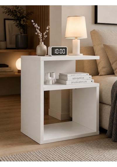 Mino Komodin Modern Yan Sehpa Başucu Dolabı Koltuk Yanı Sehpası Çok Amaçlı Komodin Beyaz