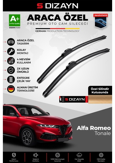 S-dizayn Alfa Romeo Tonale Ön Cam Silecek Seti 2022 Üzeri Premium Araca Özel 65-50 Cm A+ Kalite