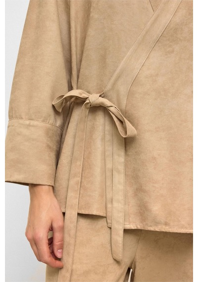 Olcay Önü Bağlamalı Süet Görünümlü Kimono İkili Takım Taş 9366-tk