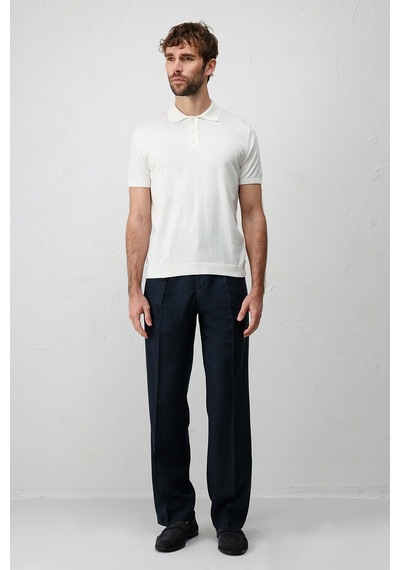 Antioch Comfort Slim Polo Yaka Erkek Triko T-shirt Ekru